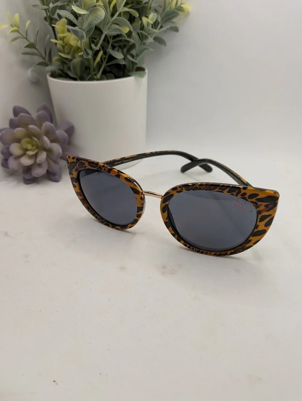 Betsey Johnson Leopard Print Cat Eye Sunglasses - Black Lenses